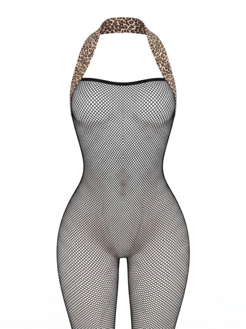 Leopard Trim Fishnet Bodystocking - EXOTIC DANCEWEAR